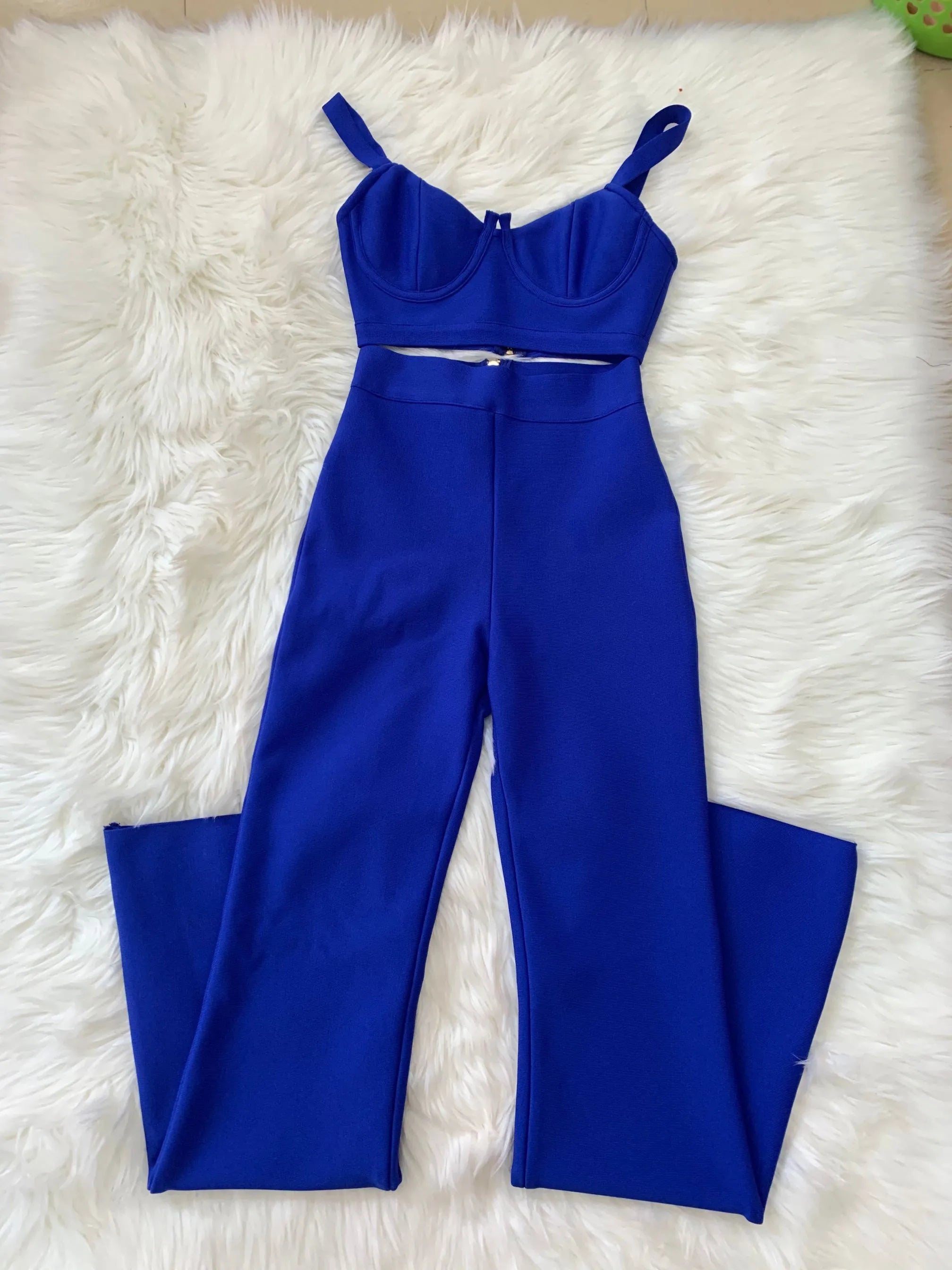 2024 Women New Arrival Sexy Low cut Strap Bra Top+High Waist Flare Pants Two Piece Bandage Set Elgant Fashion Party Wear Vintage