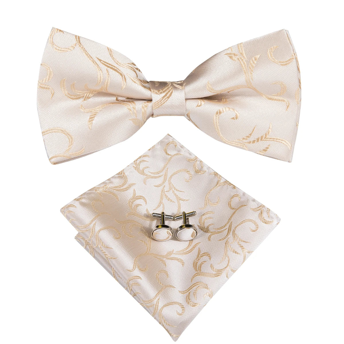 Hi-Tie Silk Mens Vests Jacquard Champagne Floral Waistcoat Tie Bowtie Brooch Hanky Cufflinks Set for Men Suit Weddding Business
