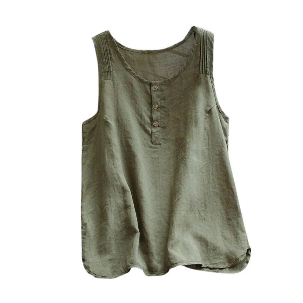 Womens Plus Size Sleeveless Cotton Linen Tops And Blouses Vintage Solid Color Loose Tuinc Casual Shirts Lady Summer Vest Blusas