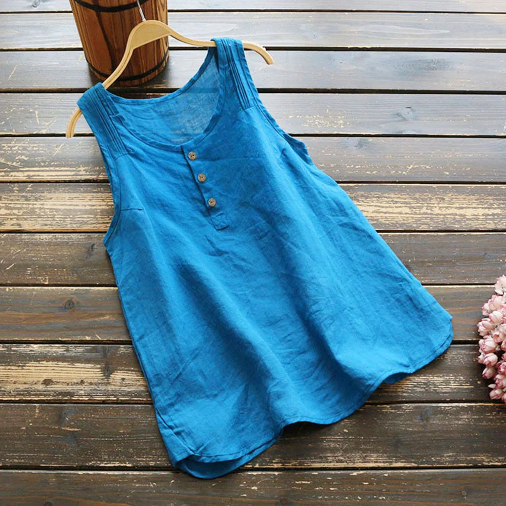 Womens Plus Size Sleeveless Cotton Linen Tops And Blouses Vintage Solid Color Loose Tuinc Casual Shirts Lady Summer Vest Blusas