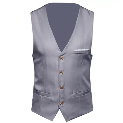 Fashion Formal Men Vest Solid Color Suit Vest Single Breasted Business Waistcoat