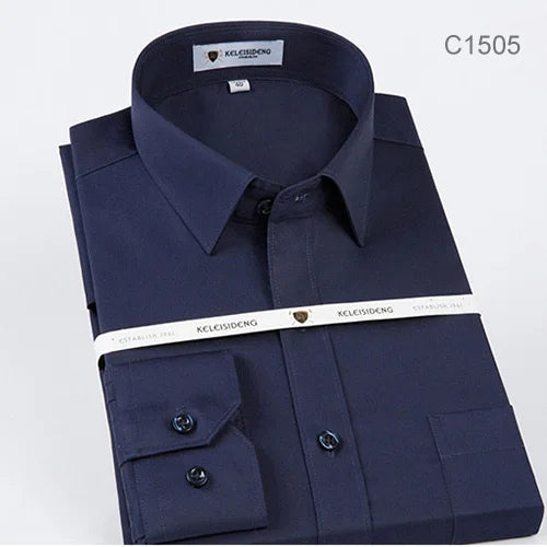 Mercerized Cotton Square Collar Solid Men's Dress Shirts Long Sleeve Slim Fit Anti Wrinkle Easy Care High Quality Clothing
