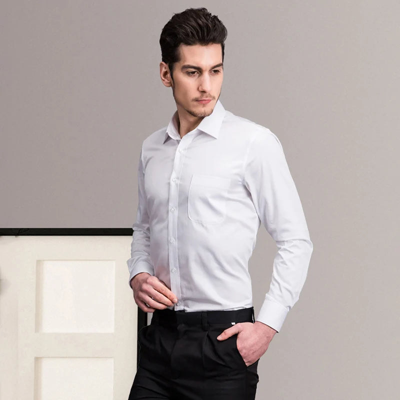Mercerized Cotton Square Collar Solid Men's Dress Shirts Long Sleeve Slim Fit Anti Wrinkle Easy Care High Quality Clothing