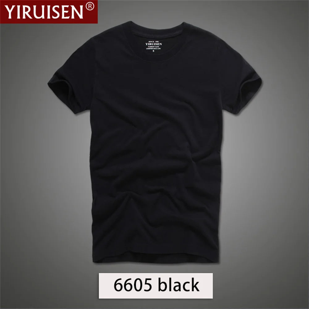 O-Neck Solid Men's T-Shirt YiRuiSen Vintage 100% Cotton Fashion Homme Men Top Tees Casual Clothing Top Quality Soft Short Sleeve