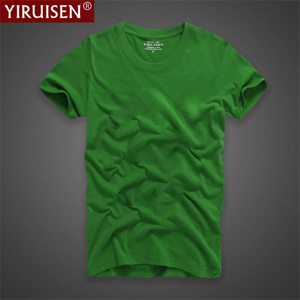 O-Neck Solid Men's T-Shirt YiRuiSen Vintage 100% Cotton Fashion Homme Men Top Tees Casual Clothing Top Quality Soft Short Sleeve