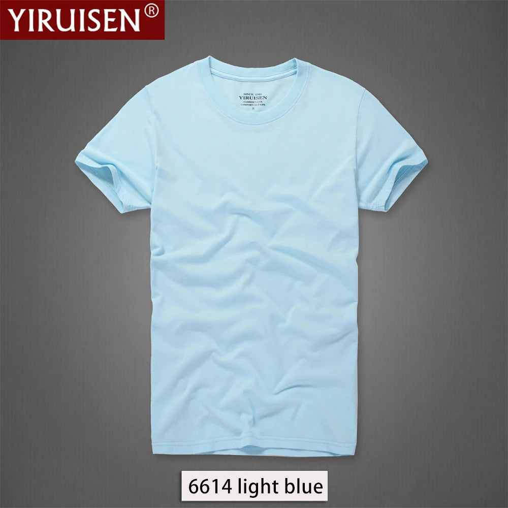 O-Neck Solid Men's T-Shirt YiRuiSen Vintage 100% Cotton Fashion Homme Men Top Tees Casual Clothing Top Quality Soft Short Sleeve
