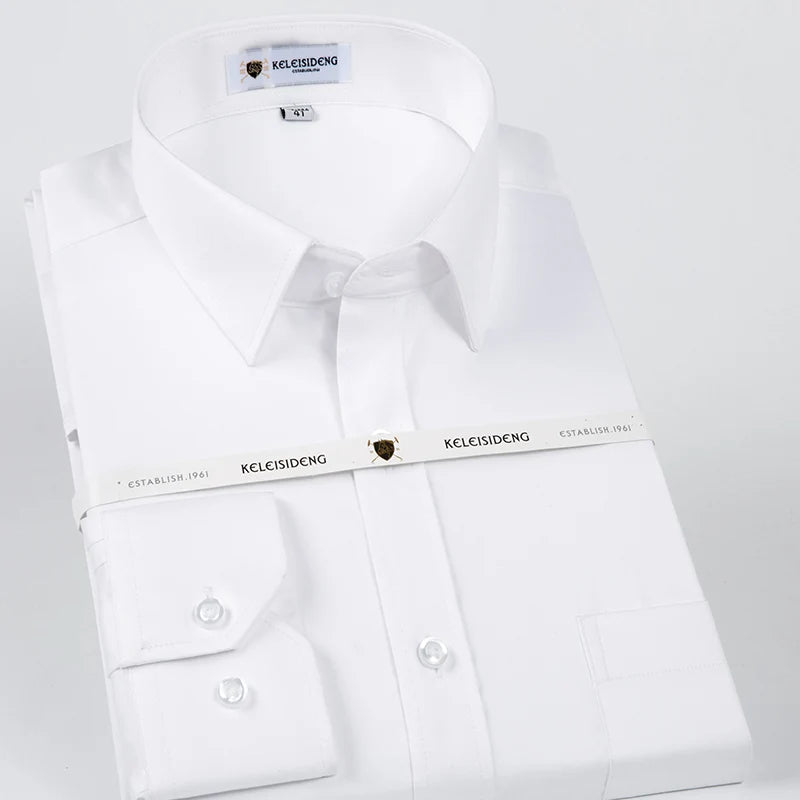 Mercerized Cotton Square Collar Solid Men's Dress Shirts Long Sleeve Slim Fit Anti Wrinkle Easy Care High Quality Clothing