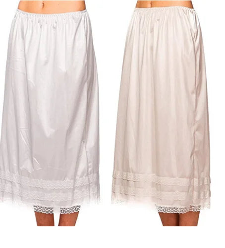 Women's Cotton Solid Lace Trim Maxi Half Slip Underskirt Slip Under Skirts