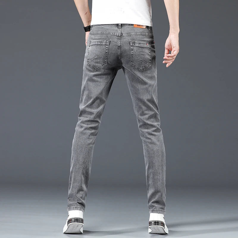 New Fashion Brand Slim Gray Blue Skinny Jeans Men Business Casual Classic Cotton Trend Elastic Youth Pencil Denim Trousers