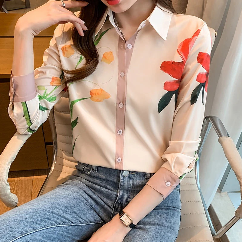Fashion ladies shirts New elegant Women Blouses Long Sleeve Button-Down Tops blusa mujer