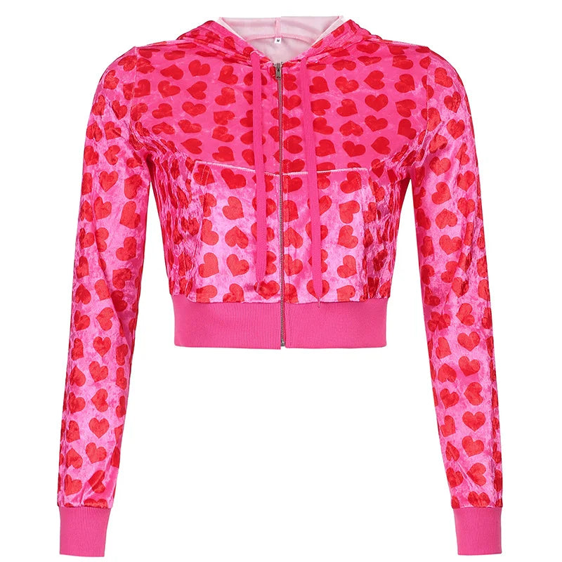 Y2K Brandy Jennifers Body Heart Jacket Tracksuit Women's Cute Hoodie Velvet Kawaii Zip up Outerwear Streetwear Sweatshirt