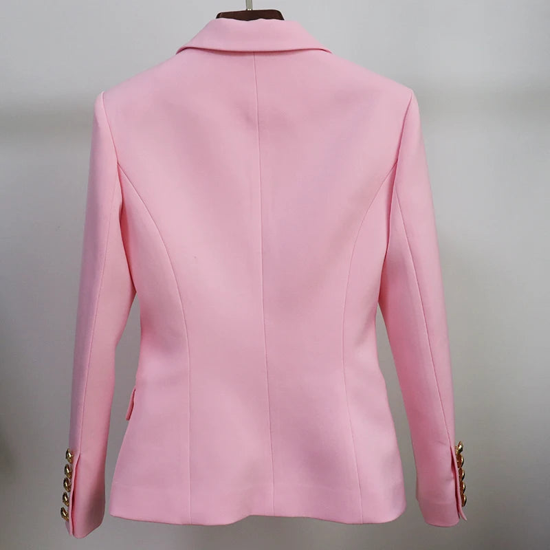 HIGH STREET 2024 Classic Designer Blazer Jacket Women's Slim Fitting Metal Lion Buttons Double Breasted Blazer
