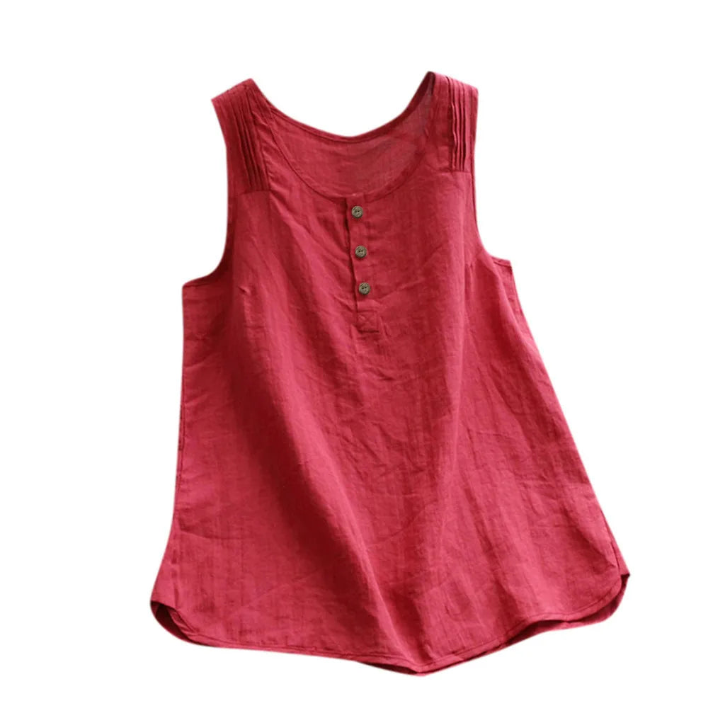 Womens Plus Size Sleeveless Cotton Linen Tops And Blouses Vintage Solid Color Loose Tuinc Casual Shirts Lady Summer Vest Blusas