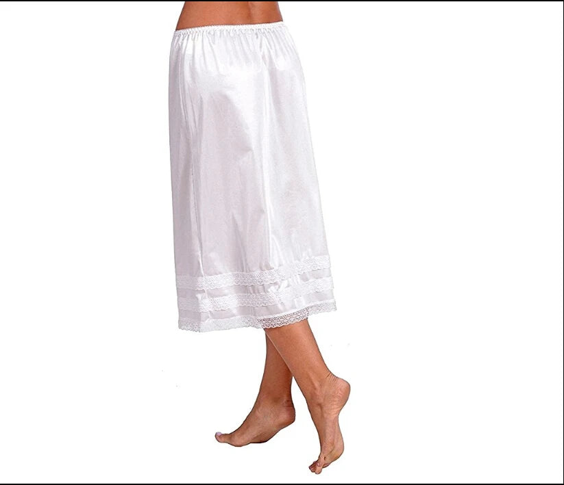 Women's Cotton Solid Lace Trim Maxi Half Slip Underskirt Slip Under Skirts