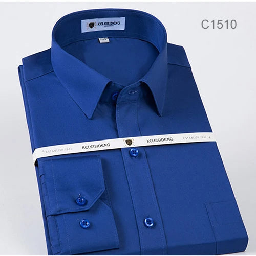 Mercerized Cotton Square Collar Solid Men's Dress Shirts Long Sleeve Slim Fit Anti Wrinkle Easy Care High Quality Clothing