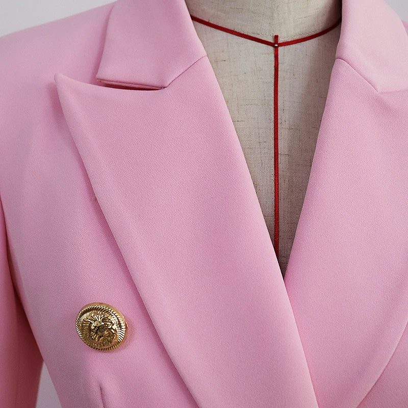 HIGH STREET 2024 Classic Designer Blazer Jacket Women's Slim Fitting Metal Lion Buttons Double Breasted Blazer
