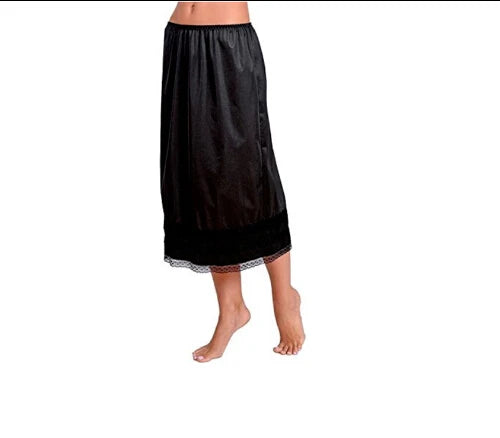 Women's Cotton Solid Lace Trim Maxi Half Slip Underskirt Slip Under Skirts