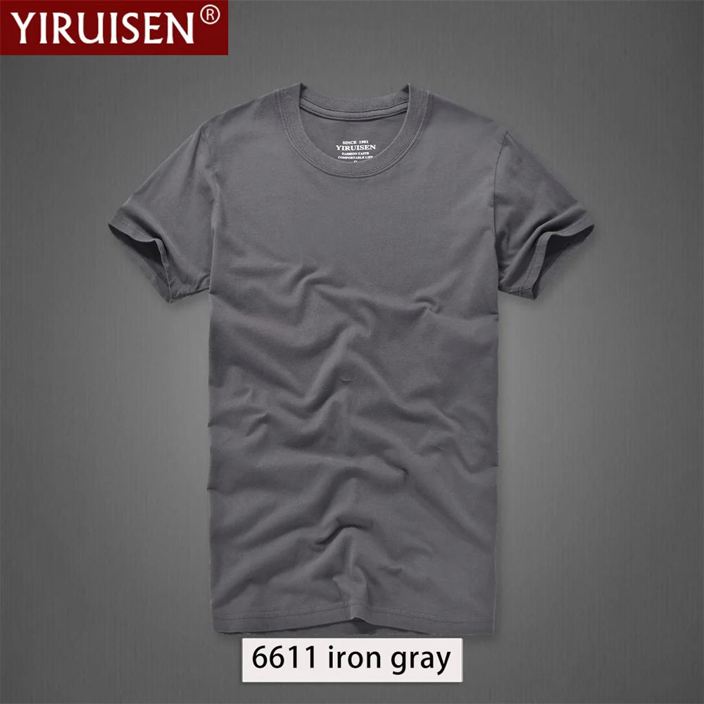 O-Neck Solid Men's T-Shirt YiRuiSen Vintage 100% Cotton Fashion Homme Men Top Tees Casual Clothing Top Quality Soft Short Sleeve