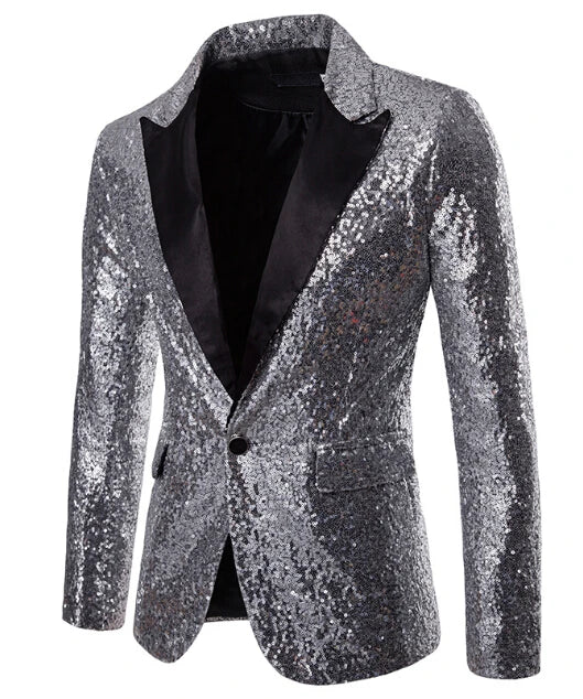 Men Glitters Suit Jackets Sequins Party Button Dance Bling Coats Wedding Party Men Blazer Gentleman Formal Suit Plus Size 2XL