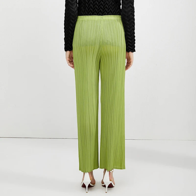 Spring Summer Autumn Women's Casual Elegant Miyake Designer Classical Loose Straight Pleated Pants High Waist Trousers In Stock