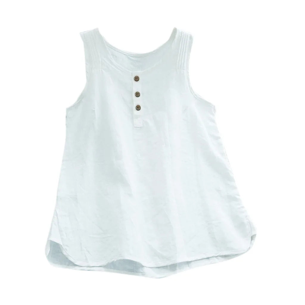 Womens Plus Size Sleeveless Cotton Linen Tops And Blouses Vintage Solid Color Loose Tuinc Casual Shirts Lady Summer Vest Blusas