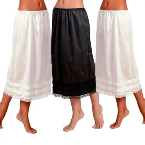 Women's Cotton Solid Lace Trim Maxi Half Slip Underskirt Slip Under Skirts