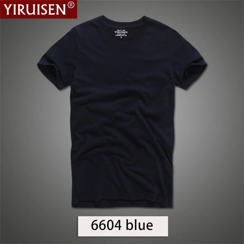 O-Neck Solid Men's T-Shirt YiRuiSen Vintage 100% Cotton Fashion Homme Men Top Tees Casual Clothing Top Quality Soft Short Sleeve