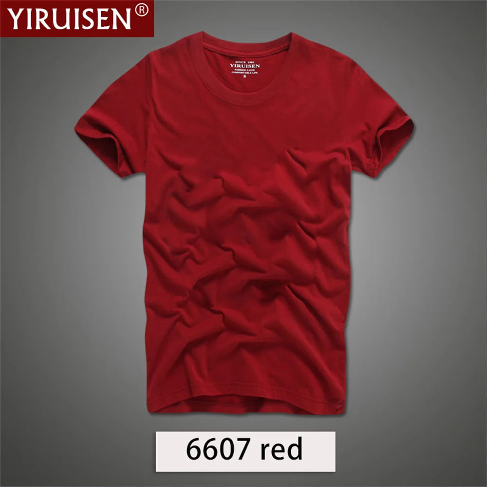 O-Neck Solid Men's T-Shirt YiRuiSen Vintage 100% Cotton Fashion Homme Men Top Tees Casual Clothing Top Quality Soft Short Sleeve