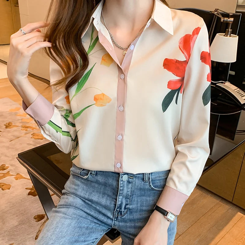 Fashion ladies shirts New elegant Women Blouses Long Sleeve Button-Down Tops blusa mujer