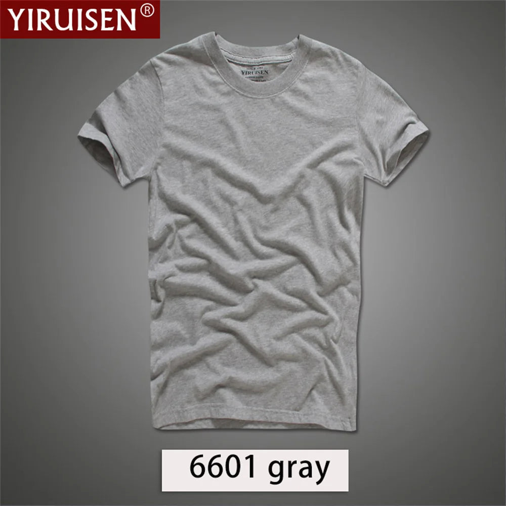 O-Neck Solid Men's T-Shirt YiRuiSen Vintage 100% Cotton Fashion Homme Men Top Tees Casual Clothing Top Quality Soft Short Sleeve
