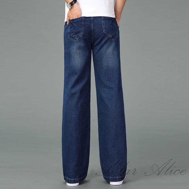 2025 High Quality Men Winter Warm Fleece Wide Leg Jeans Business Casual Flare Pants Mid Waist Velvet Trousers