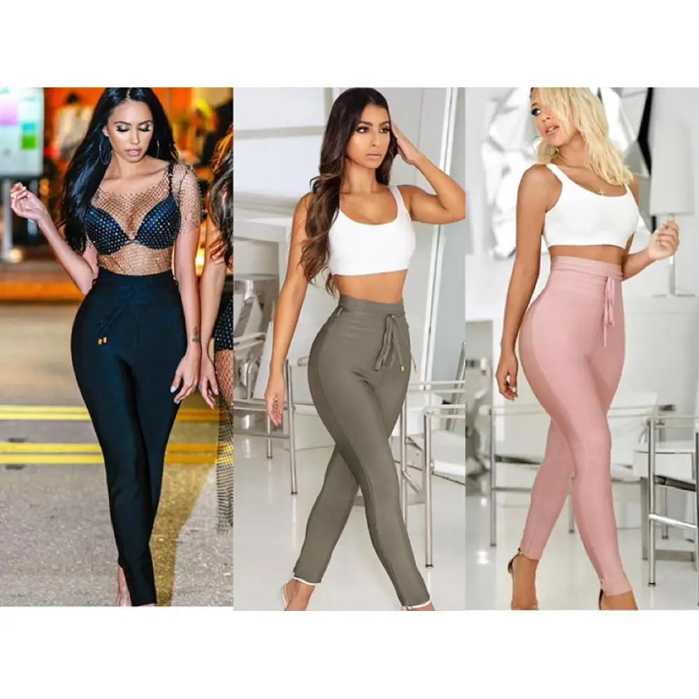 New Summer Bandage Pants 2020 9 Colors Sexy Women High Waist Pencil Stretch Pants Trousers Female Fashion Street Wear
