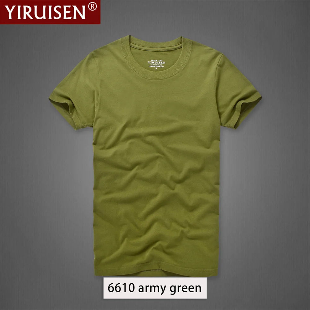 O-Neck Solid Men's T-Shirt YiRuiSen Vintage 100% Cotton Fashion Homme Men Top Tees Casual Clothing Top Quality Soft Short Sleeve