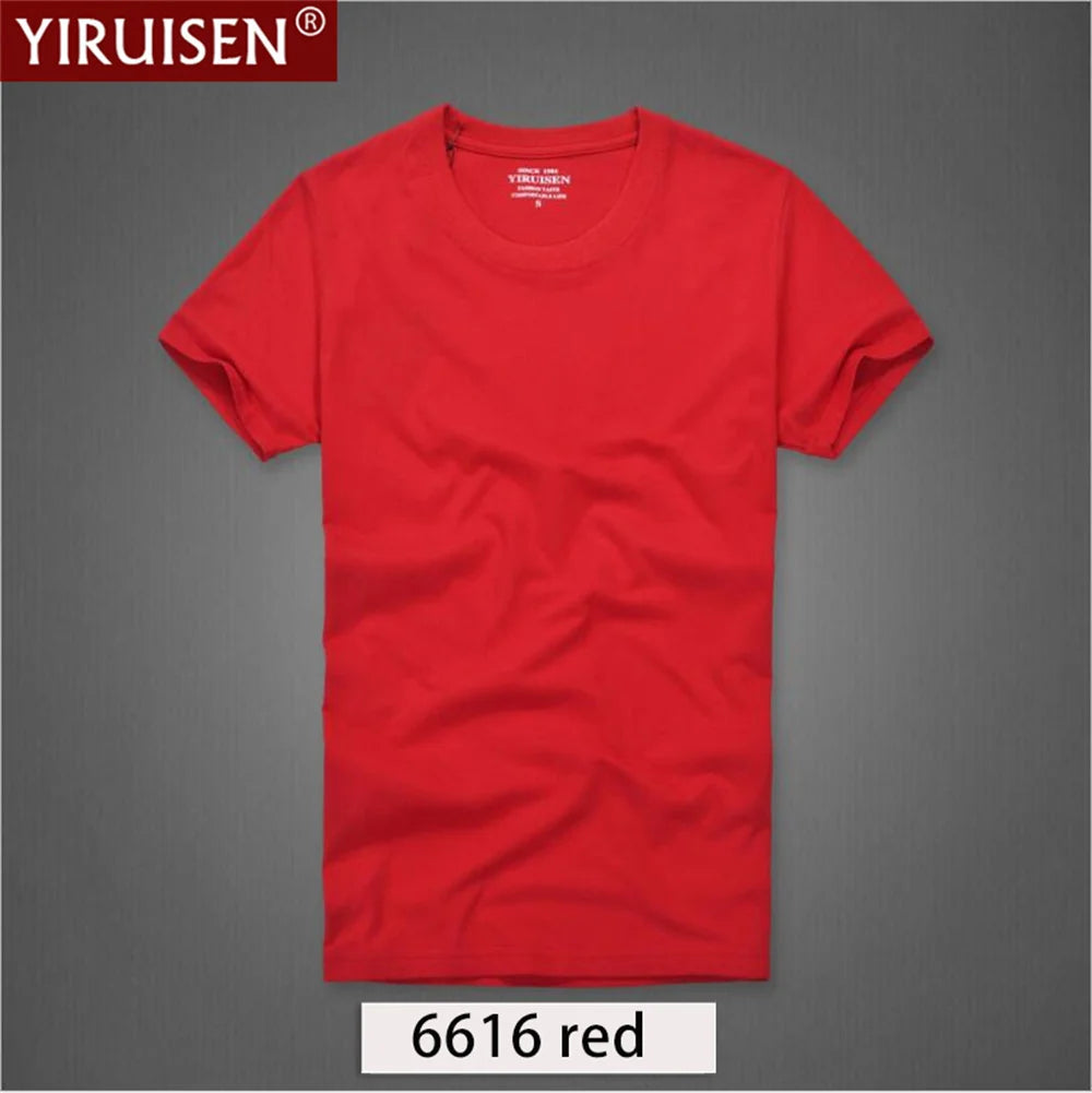 O-Neck Solid Men's T-Shirt YiRuiSen Vintage 100% Cotton Fashion Homme Men Top Tees Casual Clothing Top Quality Soft Short Sleeve