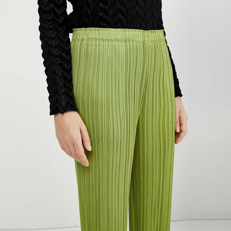 Spring Summer Autumn Women's Casual Elegant Miyake Designer Classical Loose Straight Pleated Pants High Waist Trousers In Stock