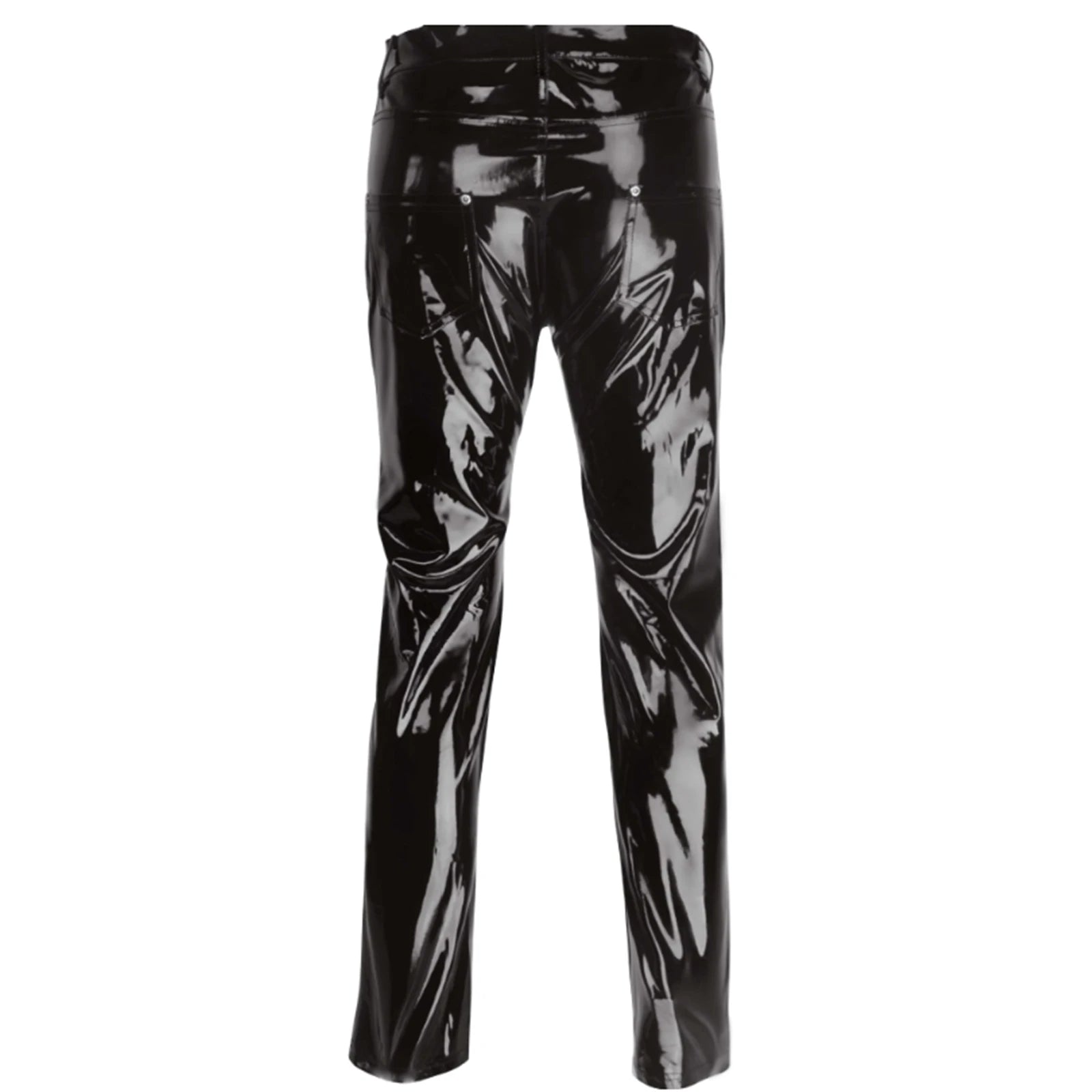 Men Wet Look Patent Leather Full Length Pants Boys Black Glossy Mid Waist Straight Trousers Bar Nightclub Stage Show Costumes