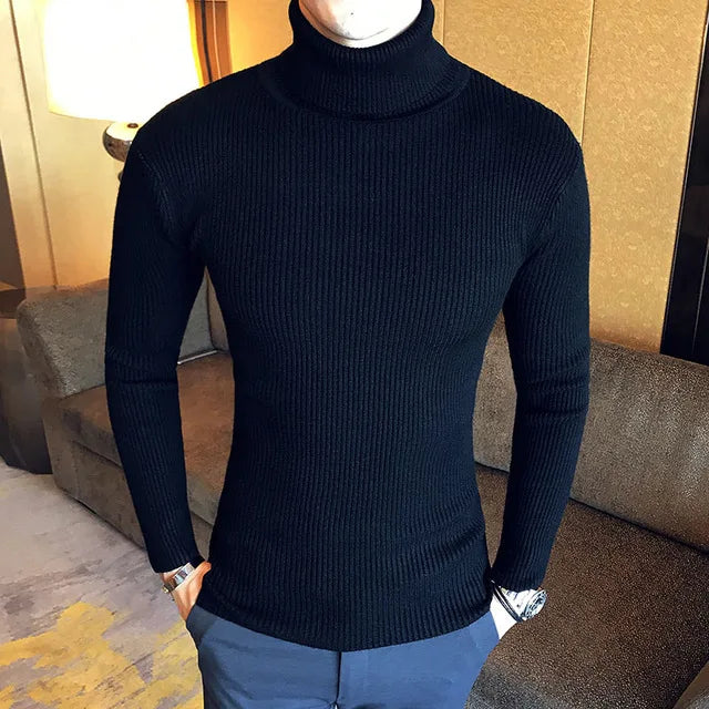 Brand Men Turtleneck Sweaters and Pullovers 2025 New Fashion Knitted Sweater Winter Men Pullover Homme Wool Casual Solid Clothes