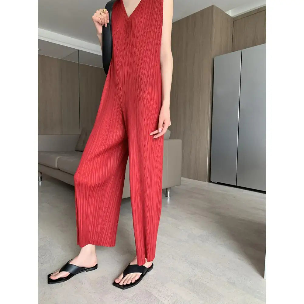 Miyake Pleated Jumpsuit Spring Summer New Clothes Korean Fashion Women Matte fashionable Pleated Jumpsuit Body Women Clothing