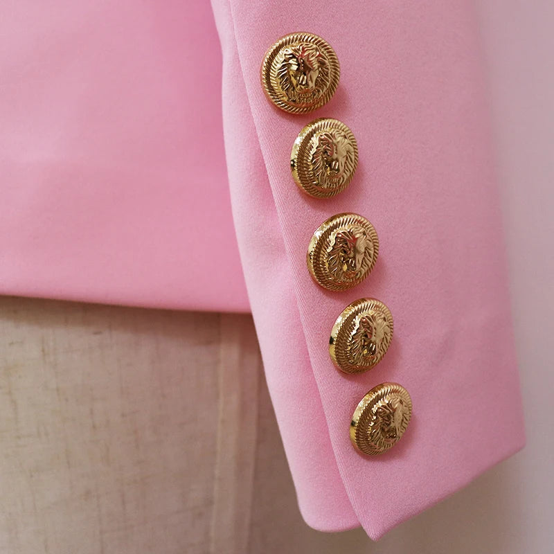 HIGH STREET 2024 Classic Designer Blazer Jacket Women's Slim Fitting Metal Lion Buttons Double Breasted Blazer
