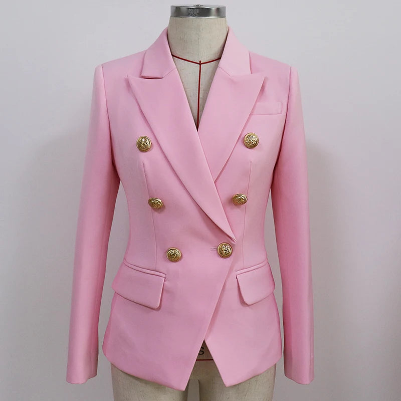 HIGH STREET 2024 Classic Designer Blazer Jacket Women's Slim Fitting Metal Lion Buttons Double Breasted Blazer