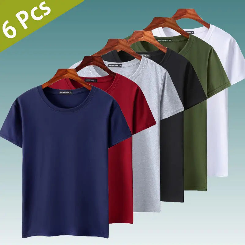 oversized 6 Pcs/Lot Fashion Men's T-Shirts Casual Short Sleeve T-shirt for Men Solid Cotton Tee Shirt Summer Clothing Size 5XL