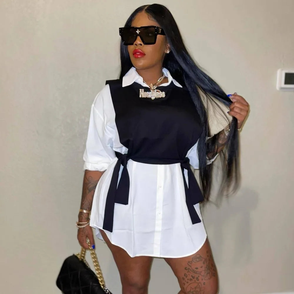 Long Sleeve Women Blouse Shirt And Vest 2 Piece Set Y2K Sexy Solid Casual Female Blouse Button Blouses Shirts 2022 Spring Summer