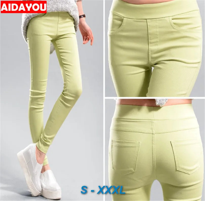 High Elastic Pants Womens  Pencil Push Up Butt Lifting Straight Comfort Korean Style XL Good Stretchy Trouses