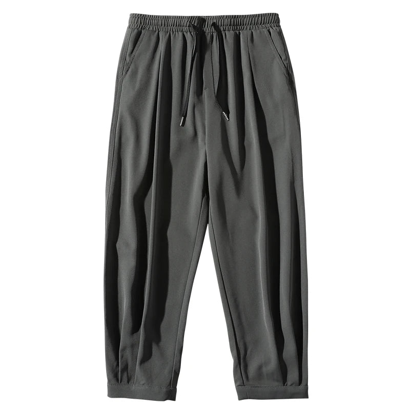 Ice Silk Summer Men's Ankle-length Pants Solid Loose Quick Dry Pants Mens Casual Elastic Lightweight Joggers Thin Business