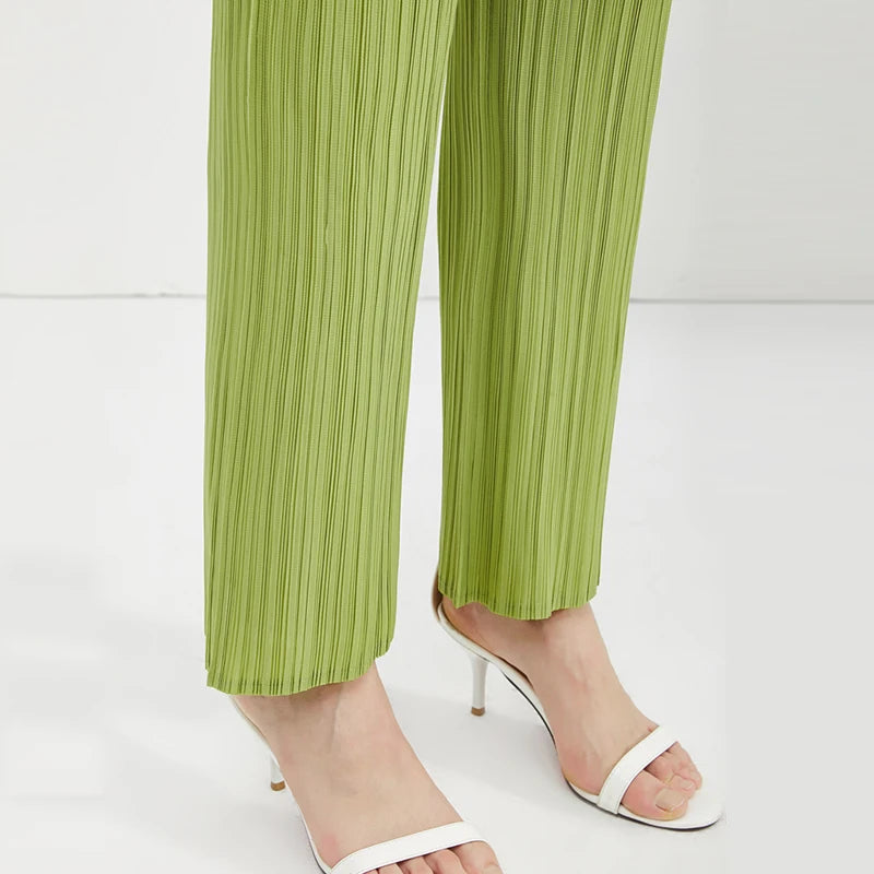 Spring Summer Autumn Women's Casual Elegant Miyake Designer Classical Loose Straight Pleated Pants High Waist Trousers In Stock