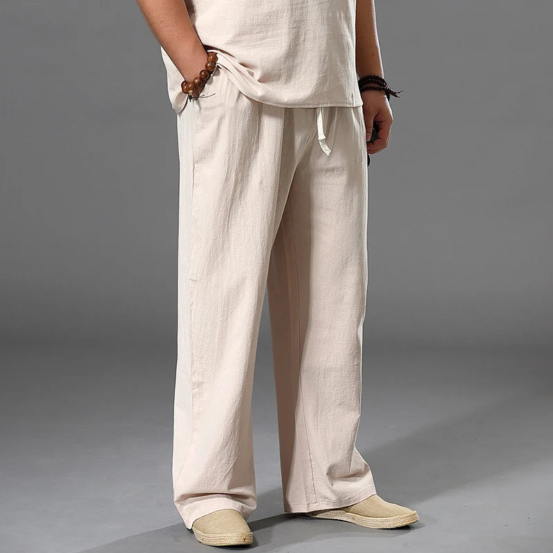 Summer Spring Men Cotton linen Pants japan style Large Size 8XL 10XL 12XL Wide Leg Pants Oversized Trousers Male Loose Pants 58