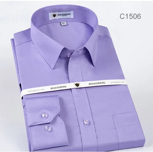 Mercerized Cotton Square Collar Solid Men's Dress Shirts Long Sleeve Slim Fit Anti Wrinkle Easy Care High Quality Clothing