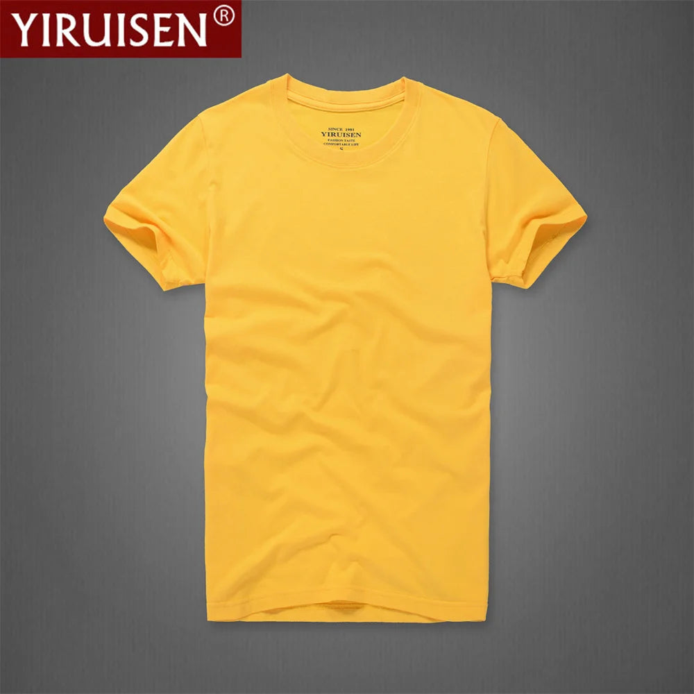 O-Neck Solid Men's T-Shirt YiRuiSen Vintage 100% Cotton Fashion Homme Men Top Tees Casual Clothing Top Quality Soft Short Sleeve