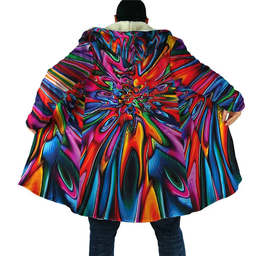 Hippie Cloak 3D All Over Printed Hoodie Cloak for Men Women Winter Fleece Wind Breaker Warm Hood Cloak
