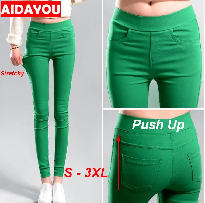 High Elastic Pants Womens  Pencil Push Up Butt Lifting Straight Comfort Korean Style XL Good Stretchy Trouses